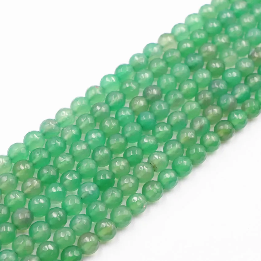 Natural Agat Stone Faceted Round Loose Beads Jewelry Making DIY Bracelet Necklace 6 8 10 12mm Onyx Green Accessories 15inch A02 | Украшения