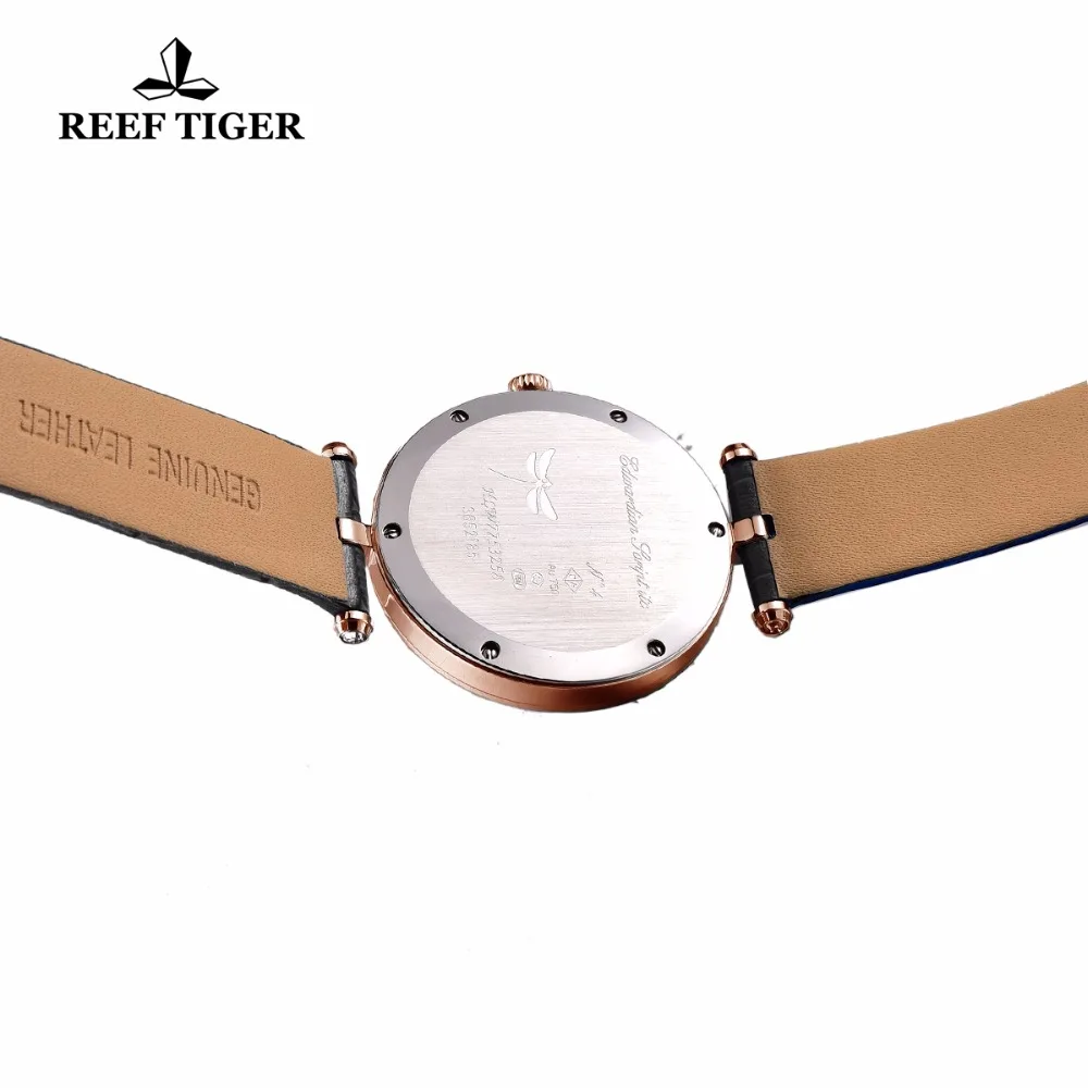 Женские часы Reef Tiger/RT кварцевые с кожаным ремешком и бриллиантами аналоговые