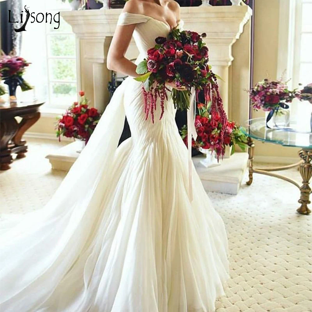 Vintage 2019 Pleated Mermaid Wedding Dresses Lace Up Custom Made Elegant Bridal Gowns Royal Train Plus Size Gown | Свадьбы и