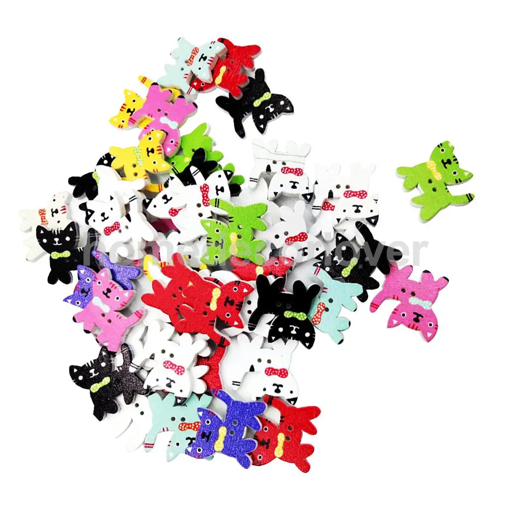 50 Pieces Assorted Wooden 2 Holes Buttons Cat Shaped Flat Embellishments for Sewing Crafts Scrapbook | Дом и сад