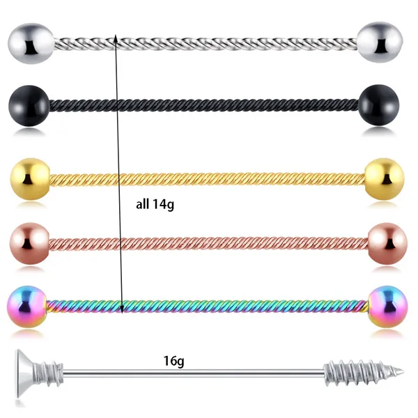 6pcs one set screw JUNLOWPY 1-9 шт набор хирургическая стальная Промышленная Штанга для женщин и мужчин серьги, Надеваемые На ушной хрящ Спираль пирсинг ювелирные изделия 1 1/2 дюйма 38 мм - Окраска металла: 6pcs one set screw