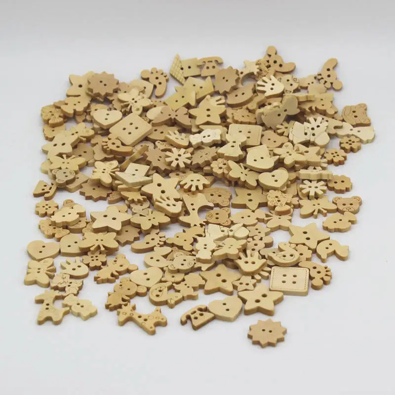 200pcs 2 holes Mix Natural Wood Mini Button Bulk Sewing Assorted Cartoon Craft Scrapbooking Kids Accessorie | Дом и сад