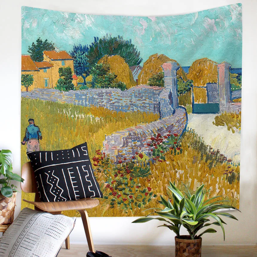 Famous Painting Fabric Wall Hanging Tapestry Living Room Decor Polyester Curtains Beach mat Landscape Table Cover Cloth TS001 | Дом и сад