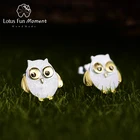 Lotus весело момент Настоящее стерлингового серебра 925 природных творческий ручной Модные украшения Ctue Сова серьги для Для женщин Brincos