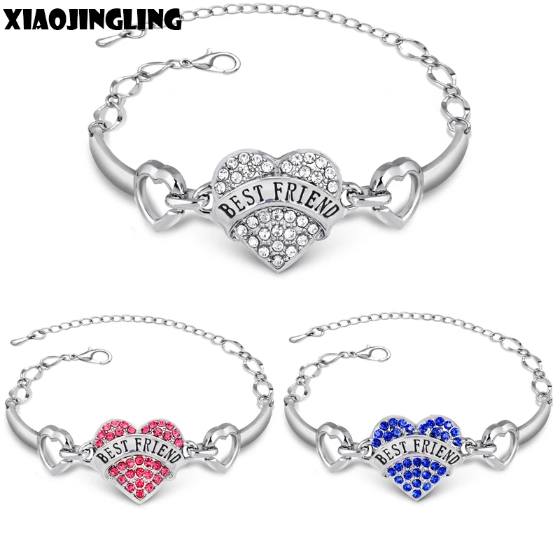 XIAOJINGLING Crystal Pendant Bracelet Pink/White/Blue Heart Bangles Bracelets Women Jewelry Best Friend Gifts Christmas | Украшения и