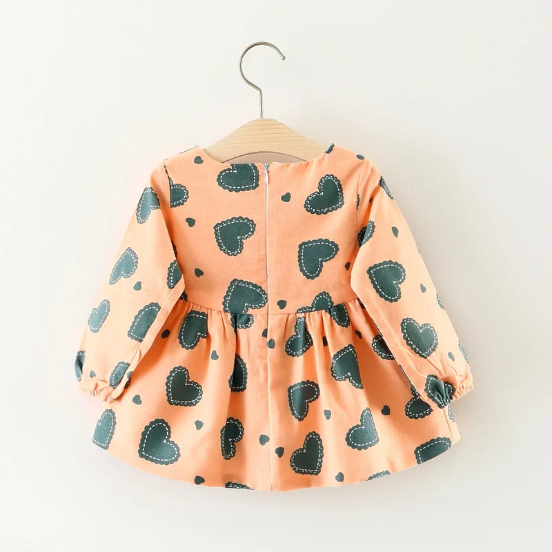 Детское хлопковое платье с длинным рукавом принтом сердечек|infant girl dresses|baby dressbaby