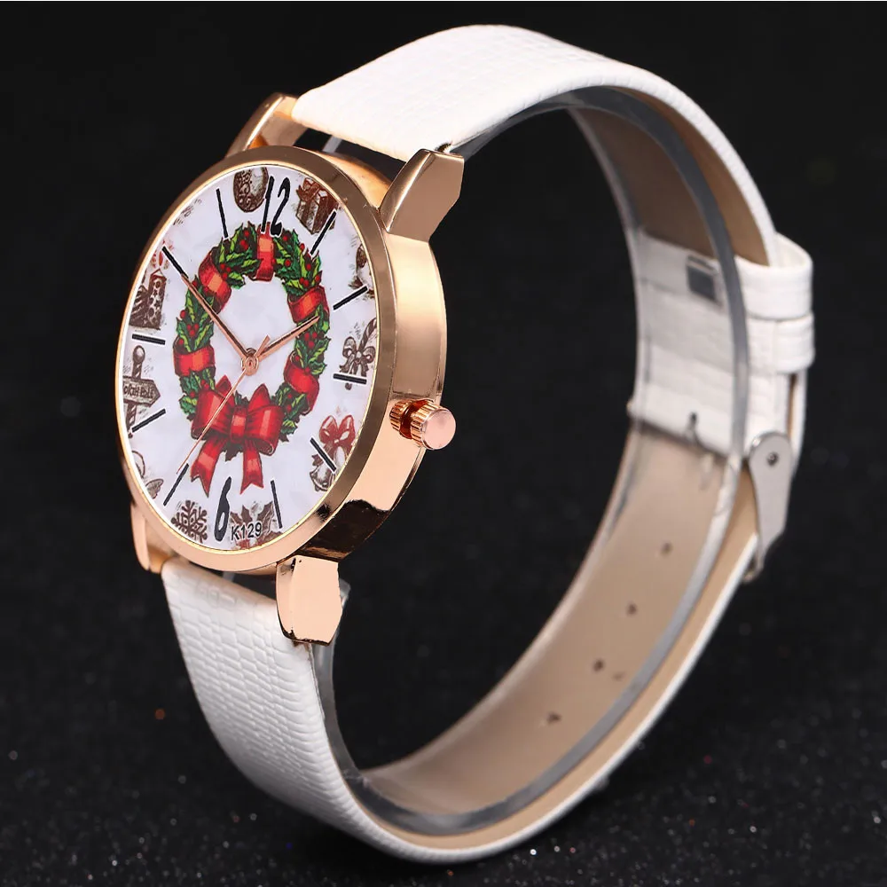 

Luxury Women Watches Ladies Women Fashion Christmas Pattern Quartz Analog Watches Leather Band Wrist Watch zegarek damski