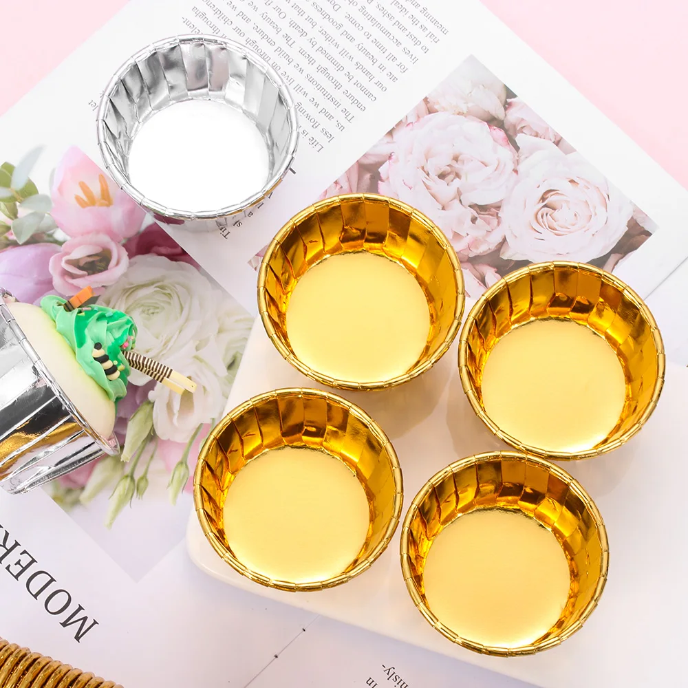 50 шт. обертки для кексов обжимные футляры покрытие золотом серебром бумажные