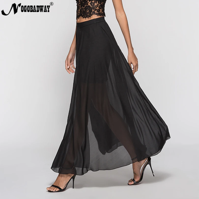 Высокая Сплит стрейч талии шифон длинные юбки женский пол-длина макси юбка