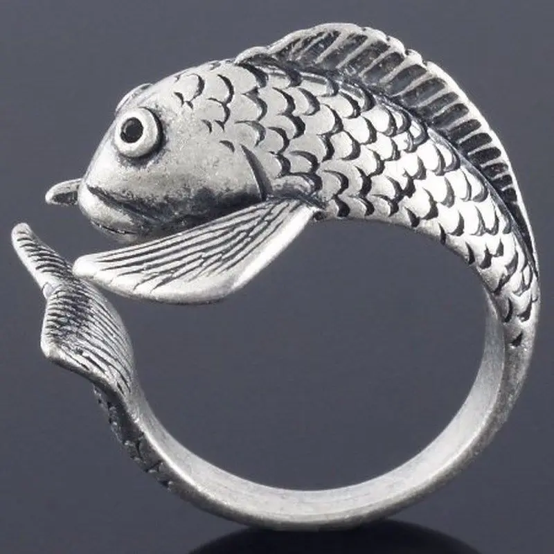 Оптовая продажа кольцо с рыбкой женское ретро для девочки полированное животное