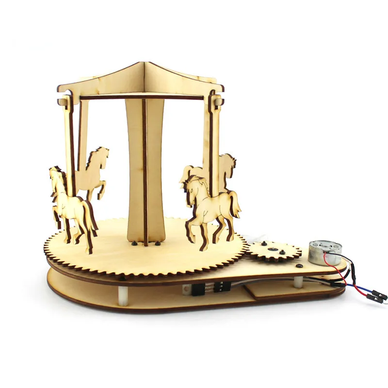 Light Control Wooden Carousel Children DIY Science And Technology Model Building Kits Toys Hobbies Christmas Gifts | Игрушки и хобби