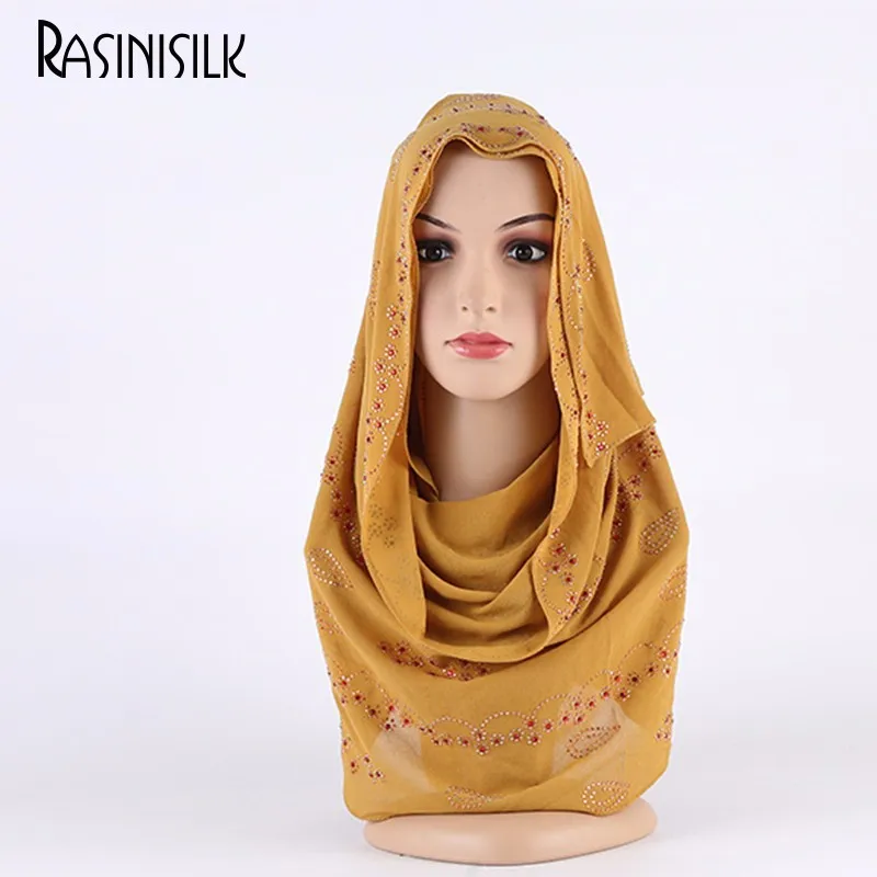C9 ginger yellow Роскошные бриллианты мусульманские хиджабы блеск пузырь шифон шаль Изысканный цветочный узор арабский длинный шарф для женщин тюрбан обертывание - Цвет: C9 ginger yellow