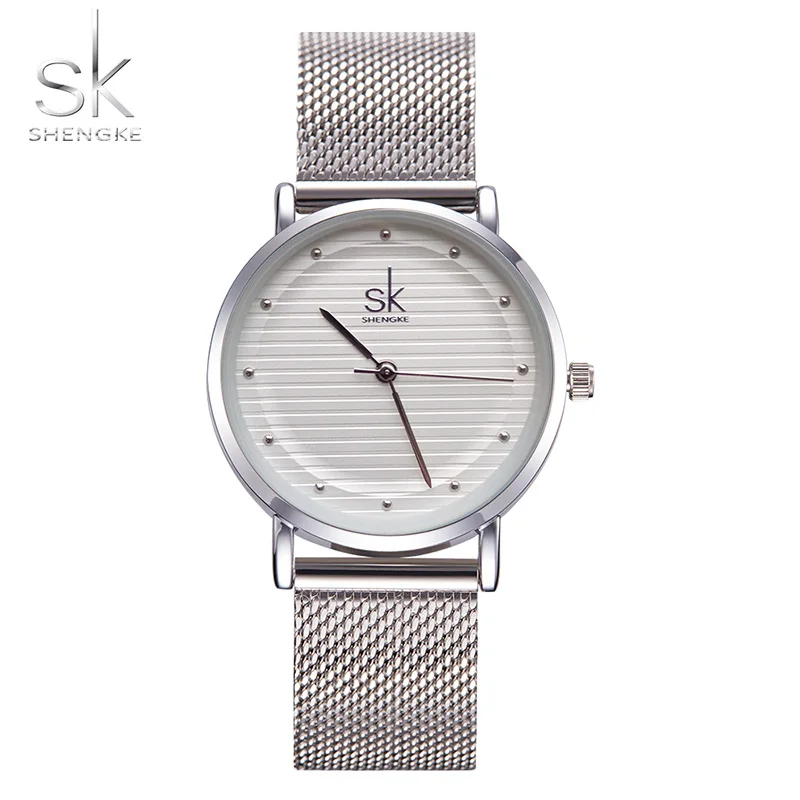Reloj Mujer Sk женские часы со стразами, серебристые наручные часы, полностью из нержавеющей стали, водонепроницаемые кварцевые часы, Простой Тонкий - Цвет: A