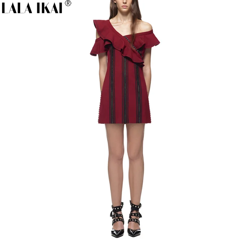 2017 вышивка кружевное летнее платье женские одно плечо оборками Мини платья