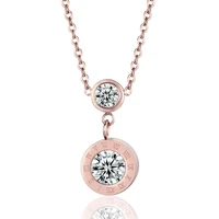 shiny small crystal hang roman crystal pendant necklace stainless steel rose gold color necklace wholesale best gift for women