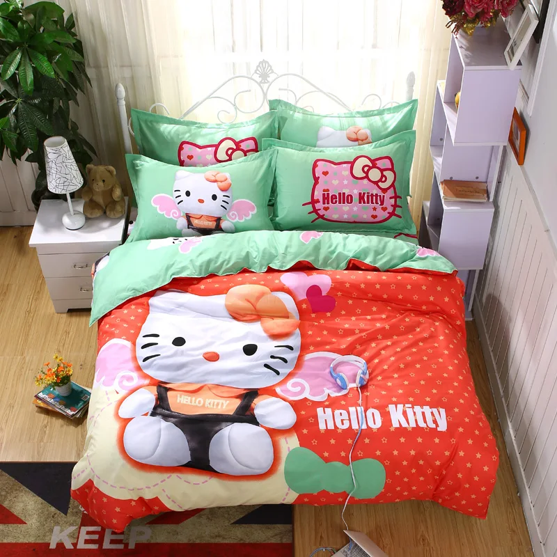 14 Комплект постельного белья с рисунком Hello Kitty Doraemon 4 шт./3 шт. пододеяльник набор постельного белья из мягкого полиэстера набор простыней для плоской кровати наволочка - Цвет: 14