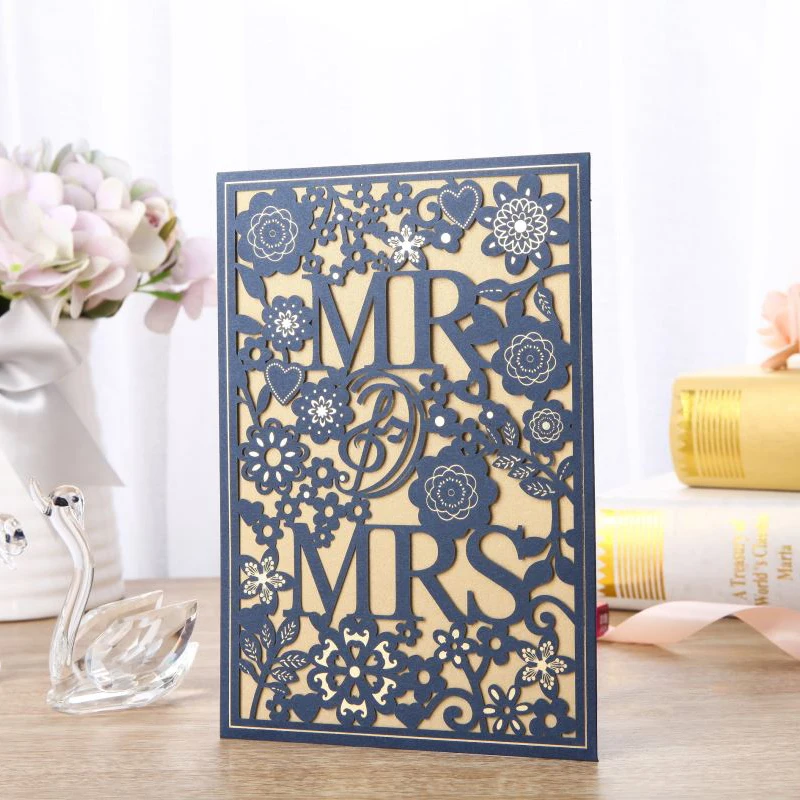 1 шт. образец синий лазерный Вырез свадебные пригласительные открытки MR & MRS