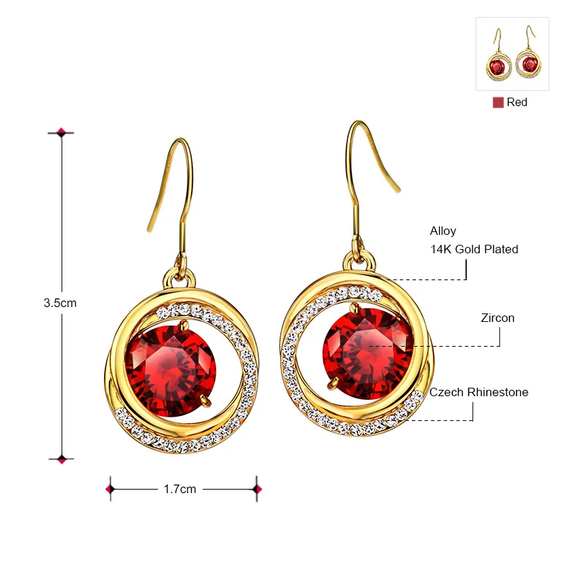 Neoglory ювелирный светильник желтое золото красный циркон висячие серьги для