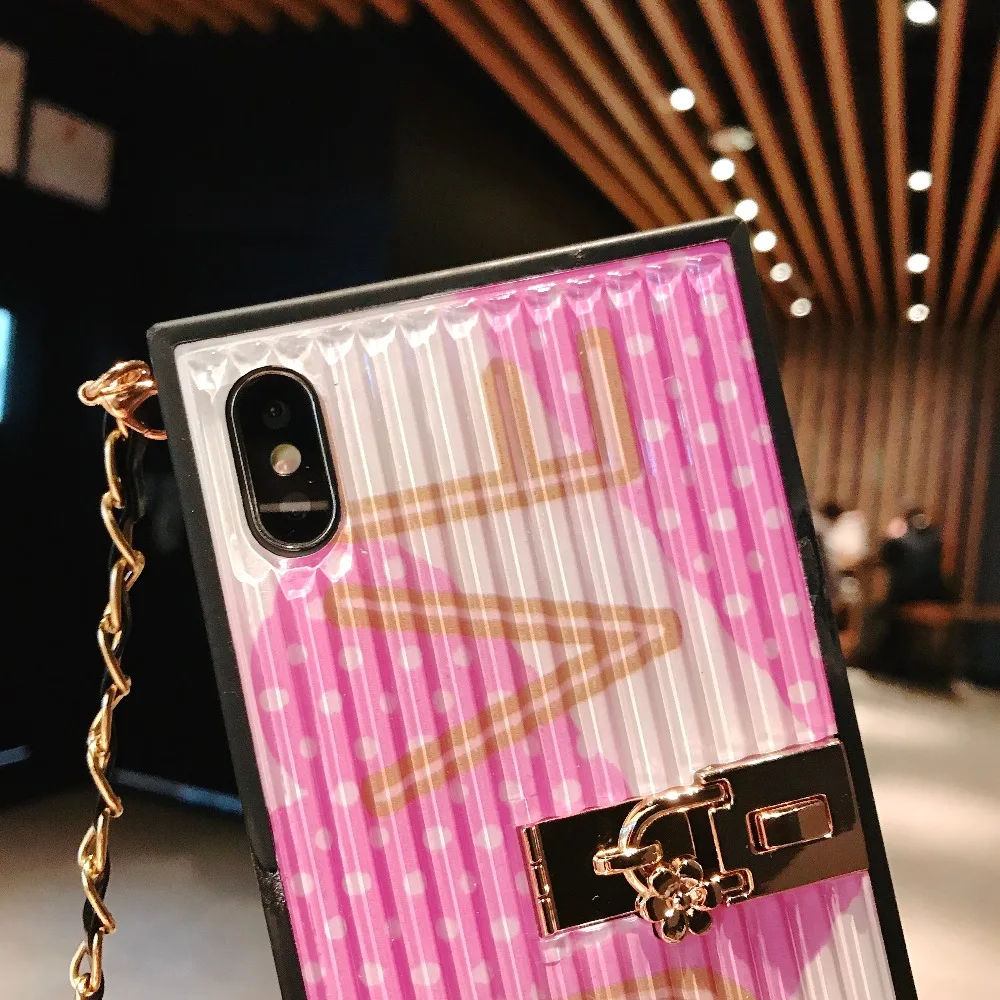 Luxury Cases for iphone XS MAX XR X 8 7 6 6S plus case cover fashion pink Cherry blossoms with long chain Silicone+PC Phone Bag |