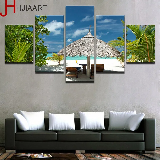 Холст Картины Wall Art Hd принты 5 шт. тропический остров фотографии пальмы пляж