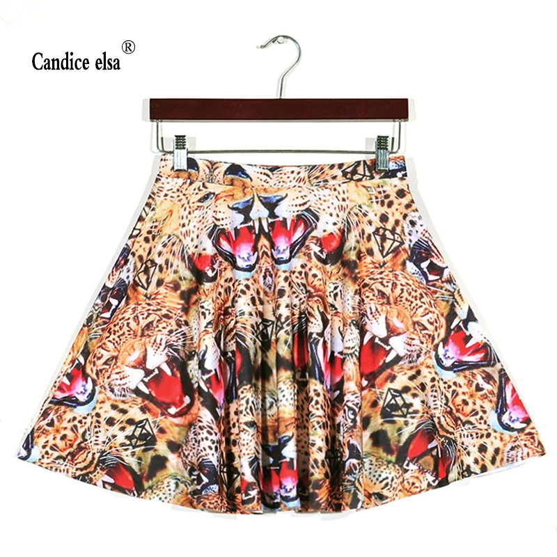 

CANDICE ELSA woman skirts digital printing wholesale leopard head pleated skirt skt1128