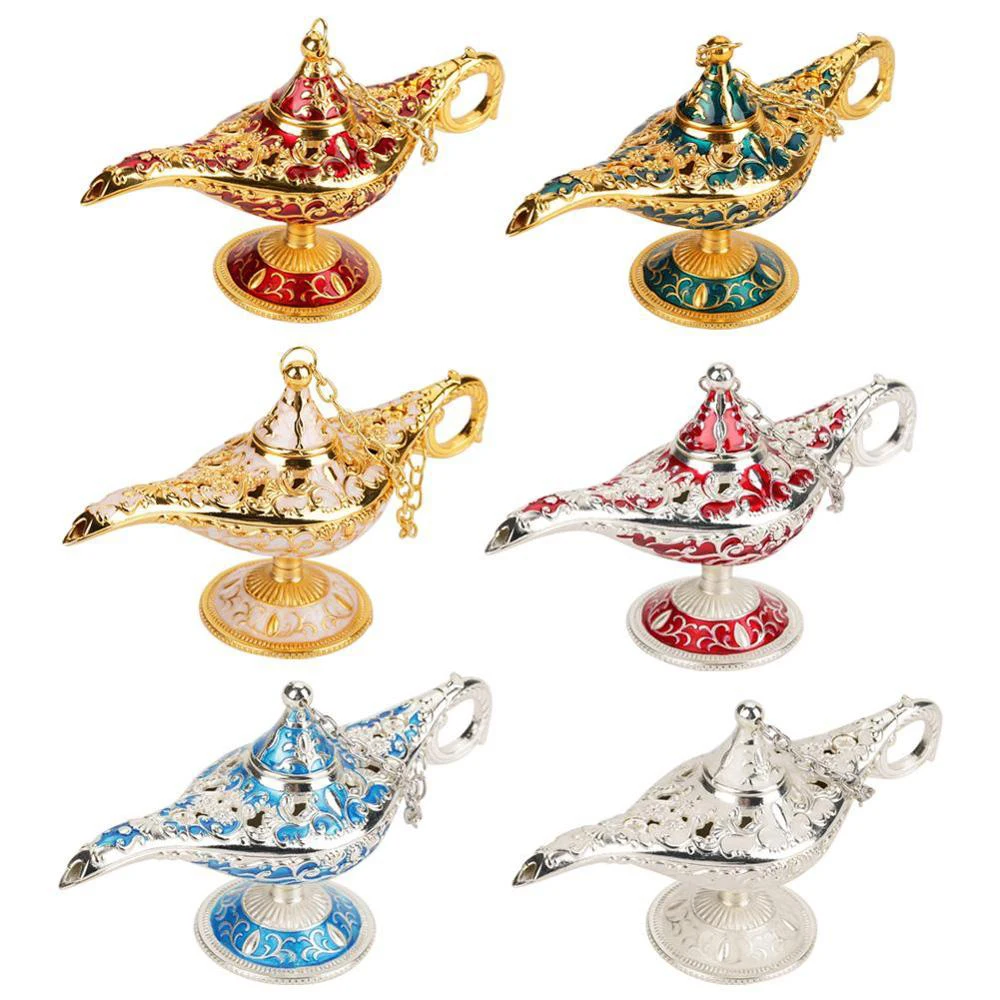 Russian Aladdin Lamp Hollow Aladdin Wishing Magic Lamp Zinc Alloy Wishing Tea Pot Retro Home Decoration Ornament Gifts