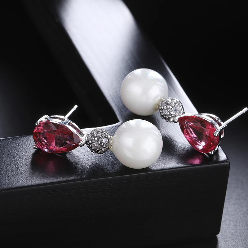 YANMEI Imitation pearls AAA Cubic Zirconia Dangle Earrings For Women Water Drop Elegant Fashion Jewelry YME7740 | Украшения и