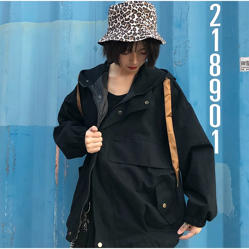 Plegie Harajuku, Женская куртка большого размера,, весна, осень, пэтчворк, куртка с капюшоном, Bf стиль, Студенческая куртка свободного кроя, пальто