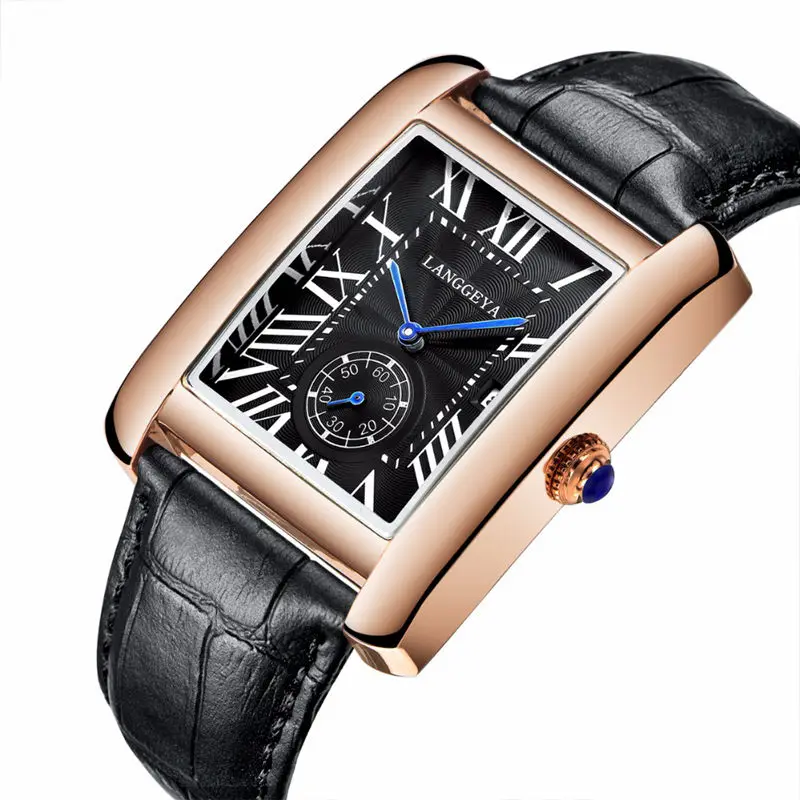 Men Black gold black Модные мужские женские кварцевые часы Прямоугольные деловые часы для пары мужские Ретро кварцевые наручные часы из натуральной кожи - Цвет: Men Black gold black