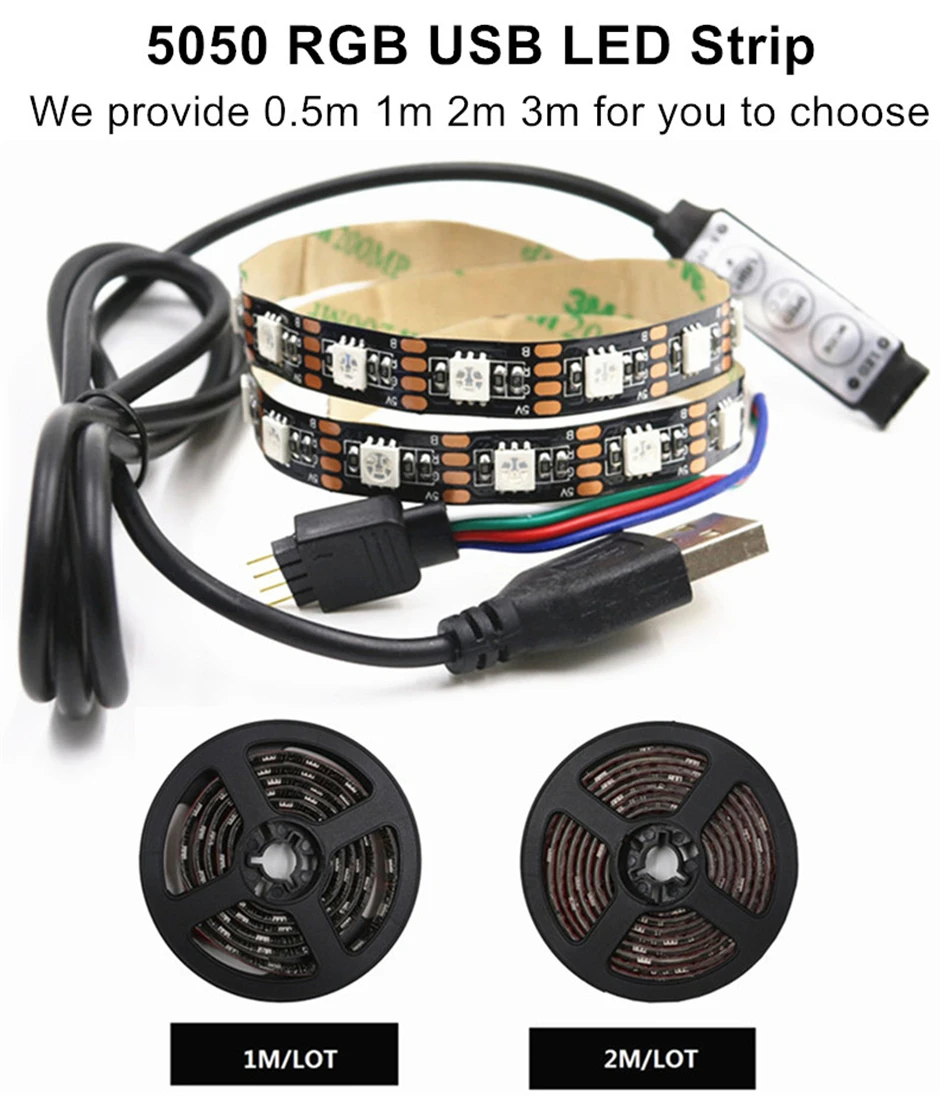 DC5V USB Светодиодные ленты 5050 RGB ТВ фонового освещения 30 светодиодный s/m+ 24Key RF контроллер 0,5 HDMI кабель 1 м/2 м Декодер каналов кабельного телевидения