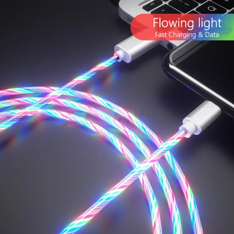 Яркий светящийся цветной светодиодный кабель для передачи данных USB кабель для зарядки Micro/type C/8 Pin для iPhone освещение Android шнур для зарядки мобильных телефонов