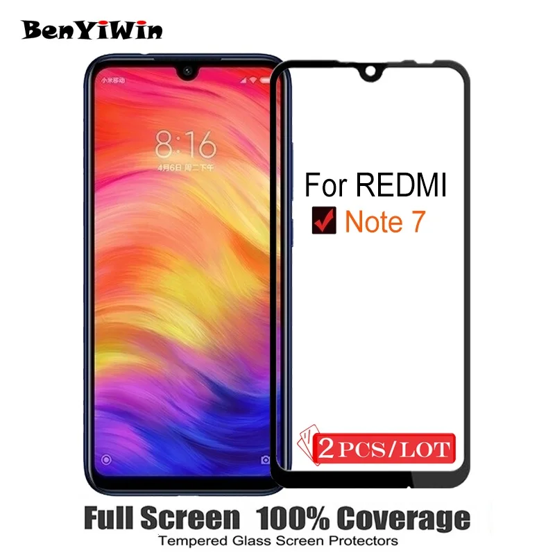 Закаленное стекло с полным покрытием для Xiaomi Redmi Note 7 защита экрана 9H 2.5D Защитное
