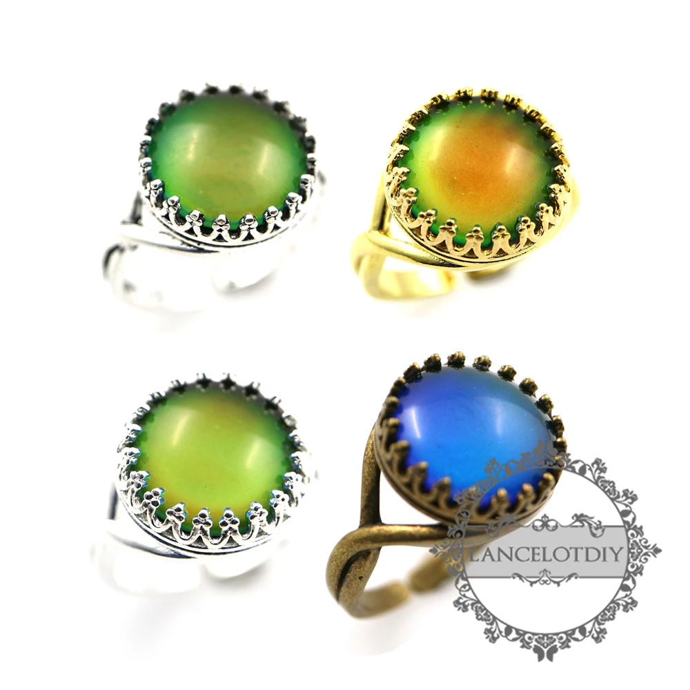 Круглое кольцо с кабошоном в винтажном стиле серебряное бронзовое золотое