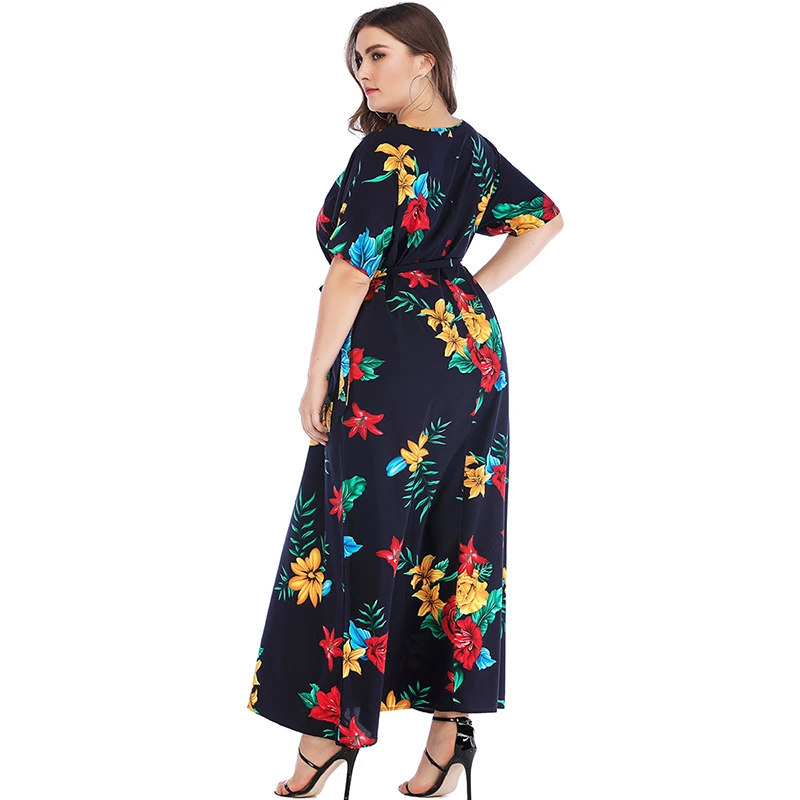 Женское повседневное свободное с цветочным принтом круглым вырезом летнее