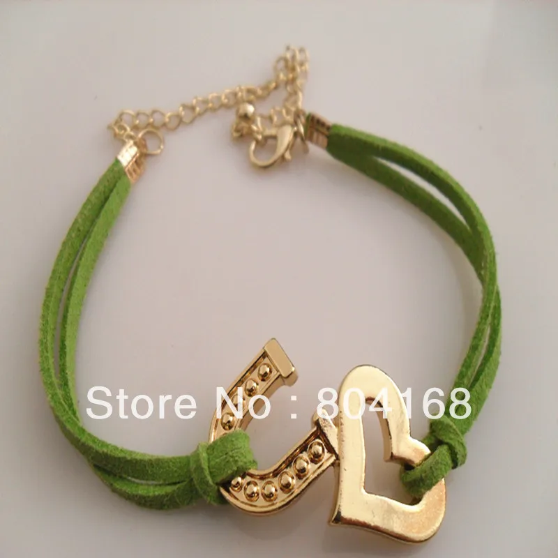 Lovely Heart and Horseshoe Bracelet Love Leather 6 Colores Free Shipping | Украшения и аксессуары