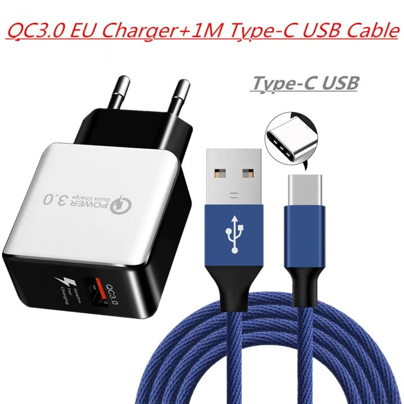 Быстрая зарядка 3,0 USB зарядное устройство QC3.0 USB быстрая зарядка USB зарядное устройство для Xiaomi Mi 9 8 samsung s10 s9 s8 huawei sony 10 XA3 XA - Цвет: EU Charger Cable