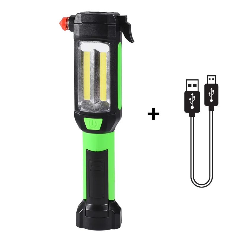 green Коба Рабочая лампа переносной светодиодный фонарик usb аккумуляторная свет с нож, молоток, магнитный зажим для Кемпинг фиксация - Испускаемый цвет: green