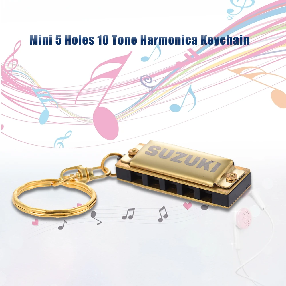 Suzuki Harmonica Mini 5 отверстий 10 тон брелок гармоника Ключ C золотые инструменты | Спорт и