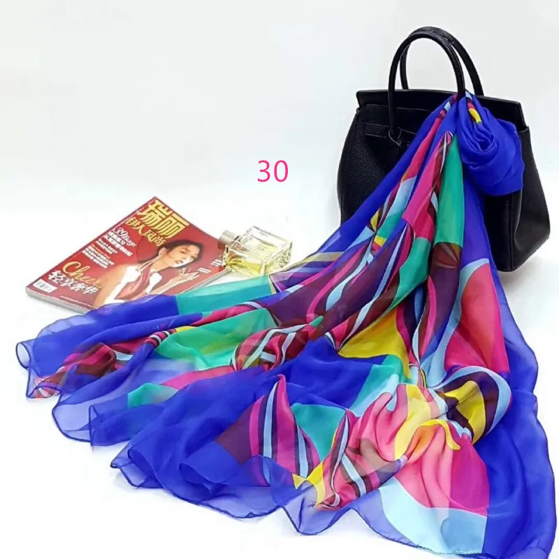 Шифоновый шелковый шарф в стиле оверсайз радужная марля летний Солнцезащитный