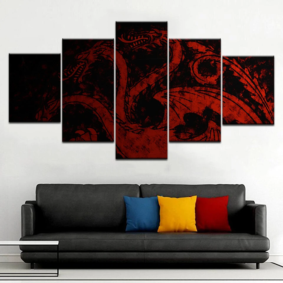 Модульная картина 5 панелей дракон фантазия красный современная домашняя