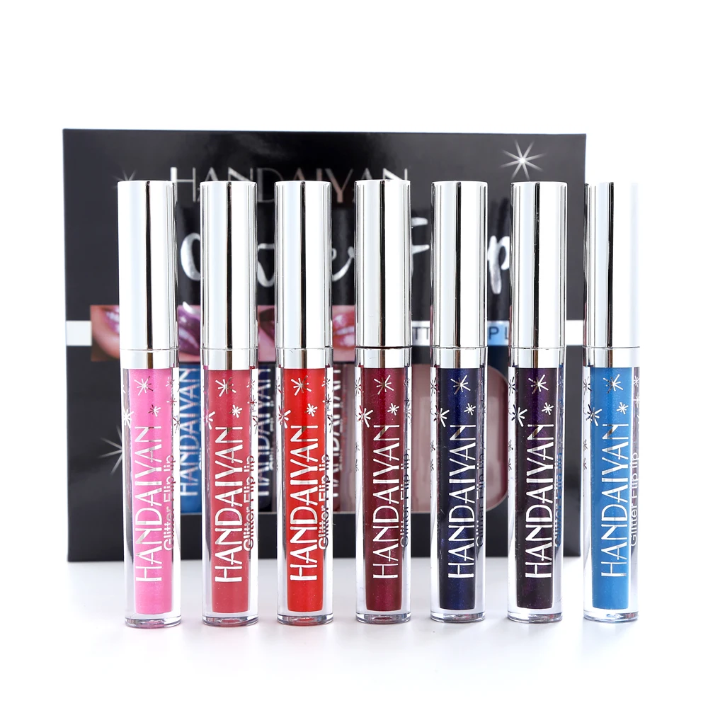 7PCS/Set Glitter Lip Gloss Magical Color Shiny Waterproof Liquid Lipstick Non-stick Cup Shimmer Cosmetics Tint with Gift Box | Красота и