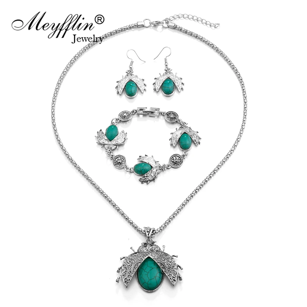 Meyfflin старинный зеленый камень Ювелирные наборы модные ювелирные изделия