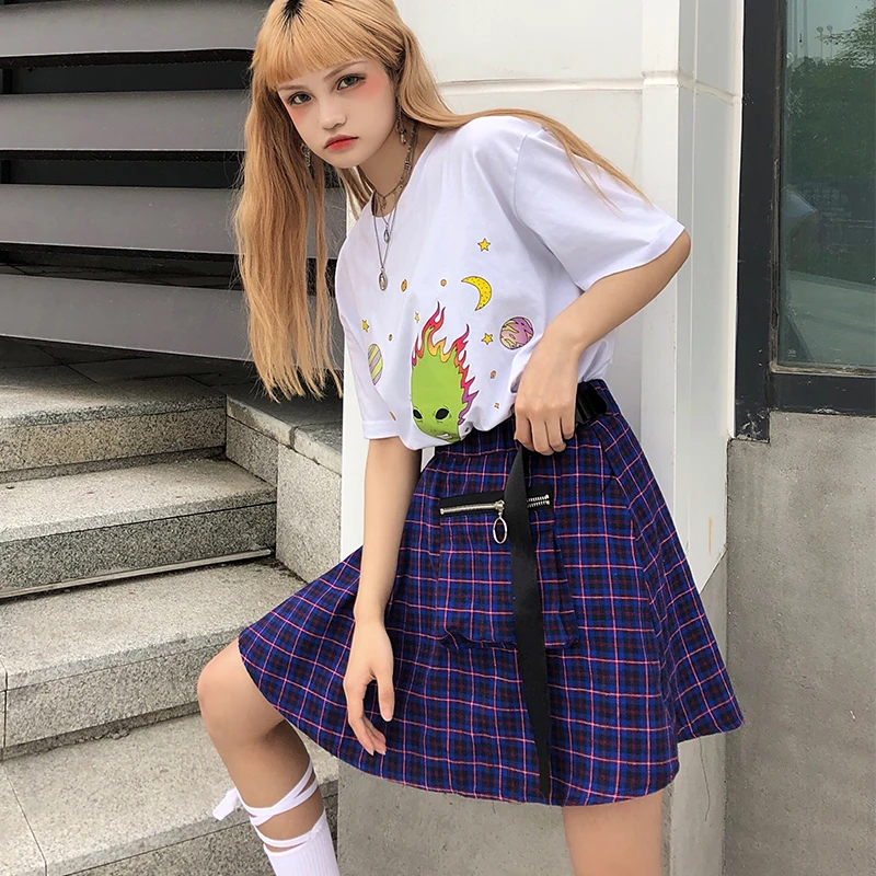 Harajuku юбка женская клетчатая с карманом Высокая талия Sweetwear гранж Стиль