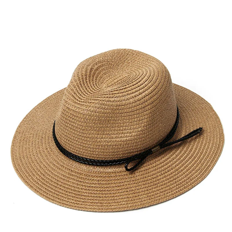 Khaki Шляпа женская летняя шляпа соломенная шляпа Панама Fedora пляжный отдых широкими полями козырек повседневное летние шля - Цвет: Khaki