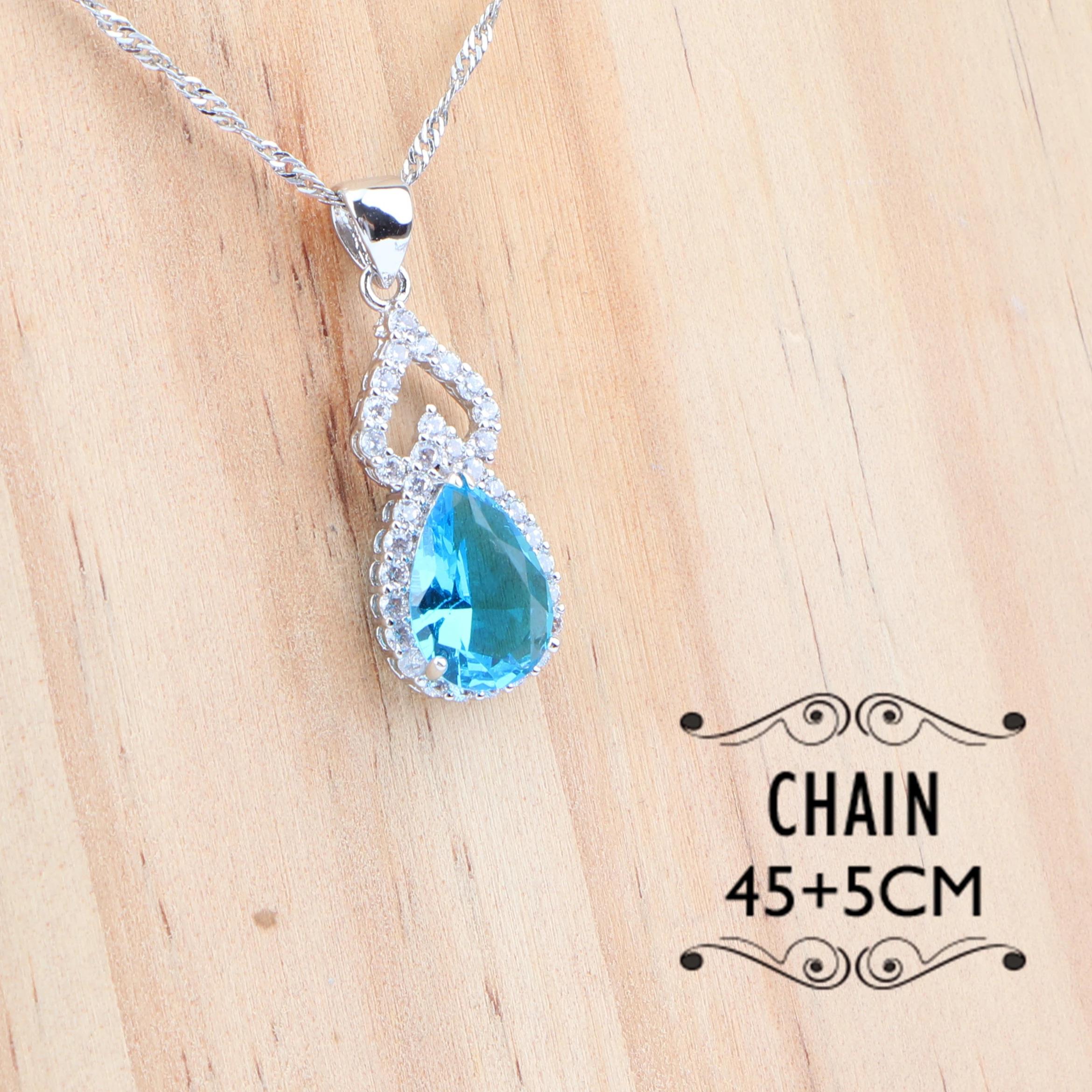 Свадебные серебряные Ювелирные наборы 925 серьги для женщин голубой кубический