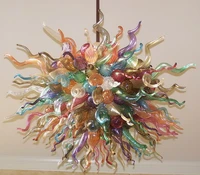 Luxury Cobalt Blue Flush Mounted High Hanging Blown Glass Art Chandelier Lighting for Sale