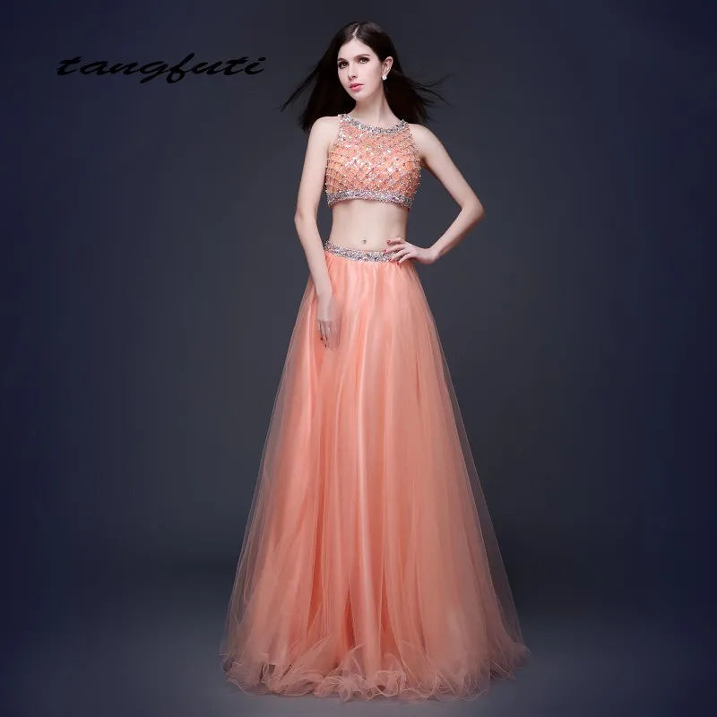 Роскошные бисером 2 шт. платья для выпускного вечера вечерние Линия See хотя Back Crop