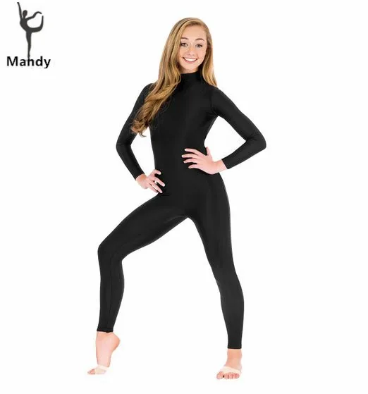 Женский костюм из лайкры с длинным рукавом и ложным воротником|dance unitard|long sleeve