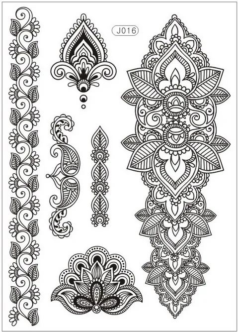 J016B 1 шт., рисунок на тело, белая черная хна, татуировка, поддельные, новые, кружевные, блестящие, арабские индийские, роза, Бабочка, свадебная художественная краска на руку - Цвет: J016B