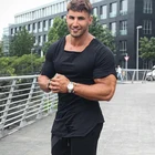 Muscleguys брендовая однотонная мужская футболка 2019 Новая мода хип-хоп удлиненная футболка мужская рваная хлопковая футболка для фитнеса и спортзала